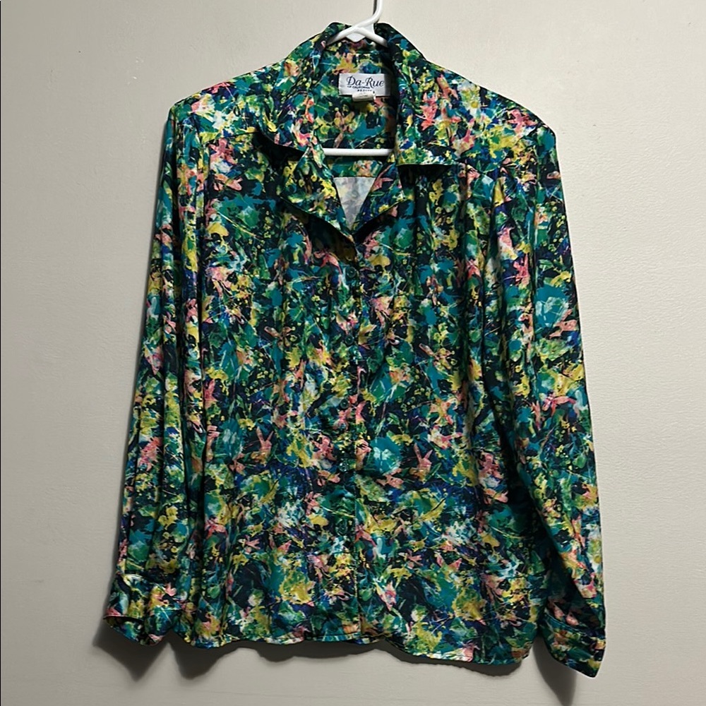Da-Rue of California Vintage Women's Button-Up Top Artsy 12 Petite